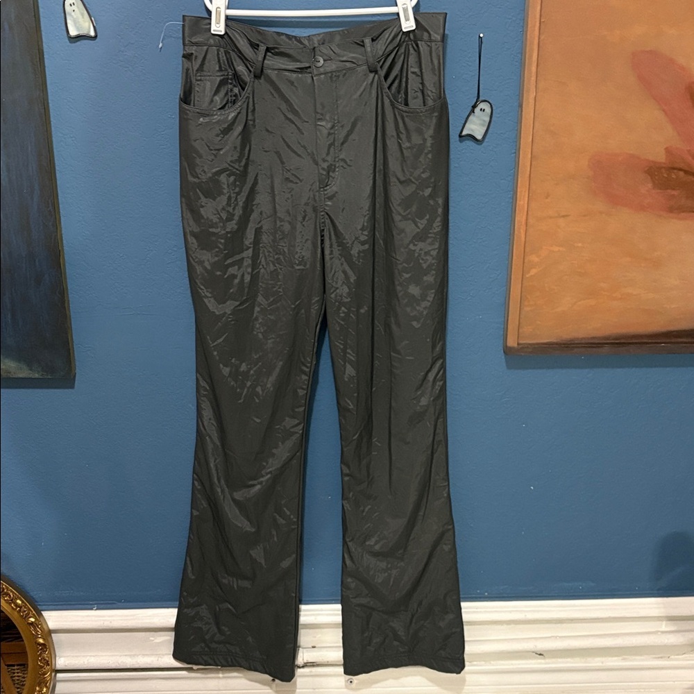 Vintage Street Magic Blackjsh Grey Shiny Faux Leather Type Disco Flared Pants